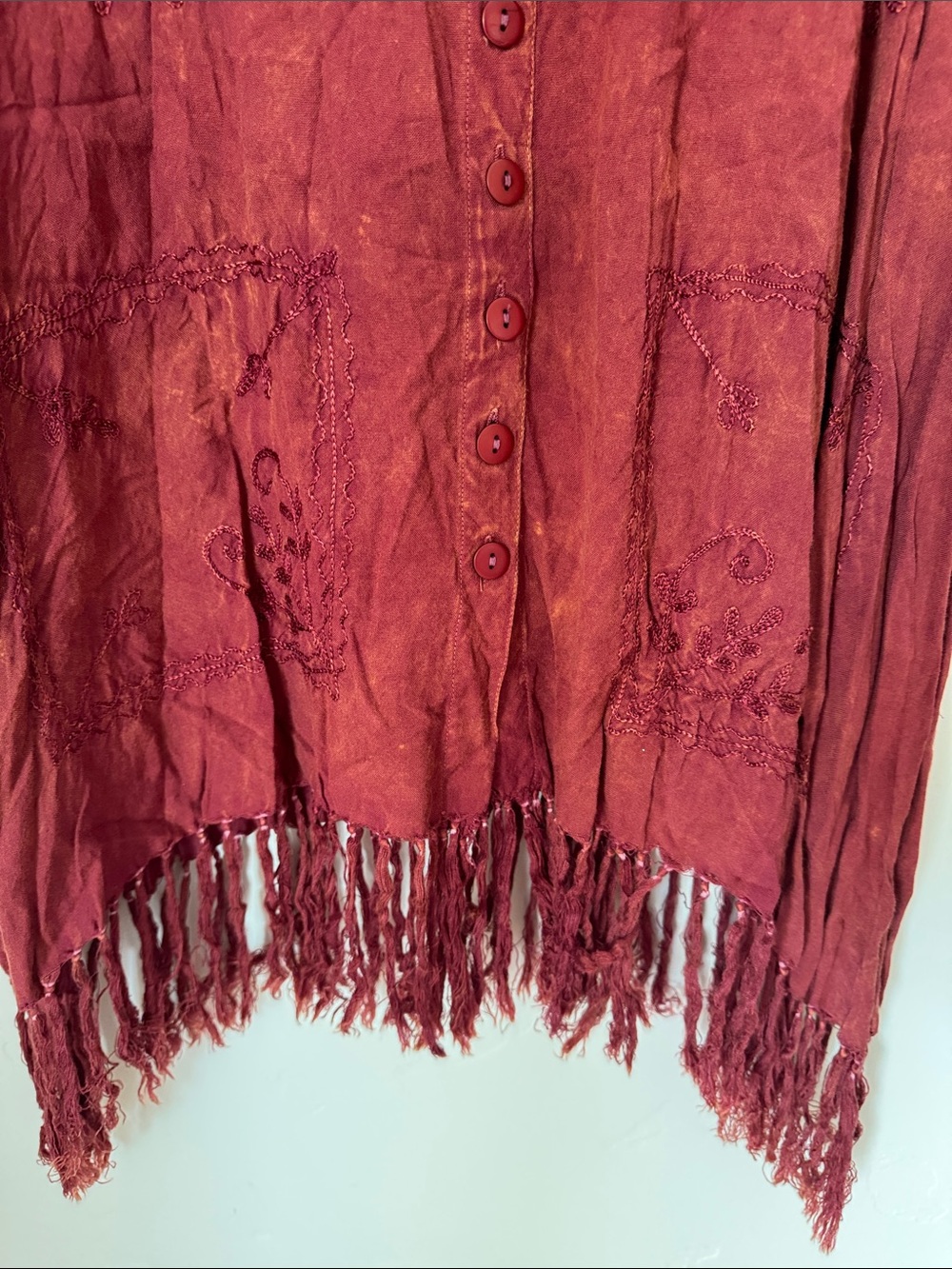 Vintage 90s Acid Wash Embroidered Fringe Tunic Dress Boho Festival Hippie M/L - Picture 5 of 12